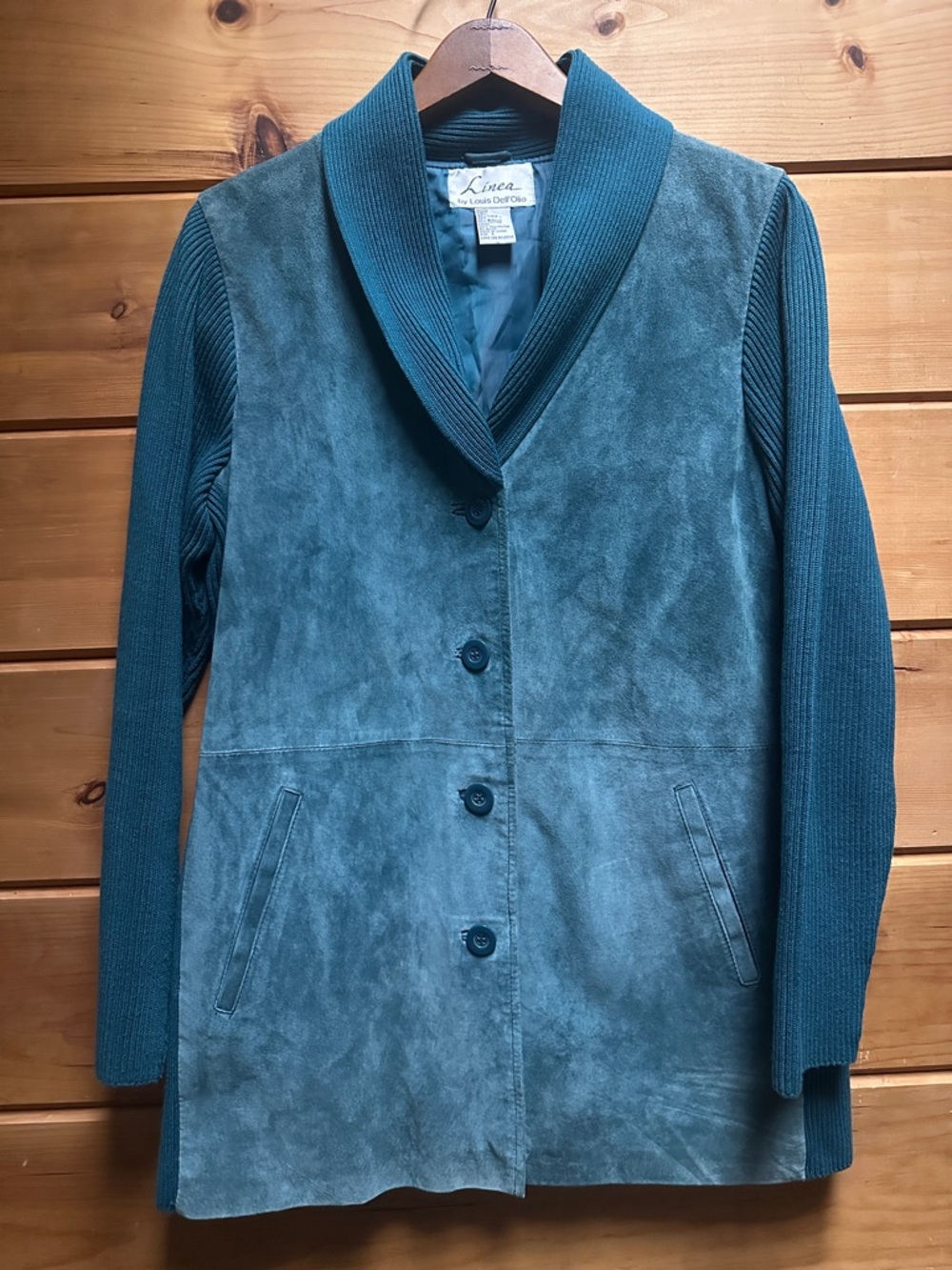 Vintage Linea by Louise Dell’Olio suede leather button up jacket teal blue S